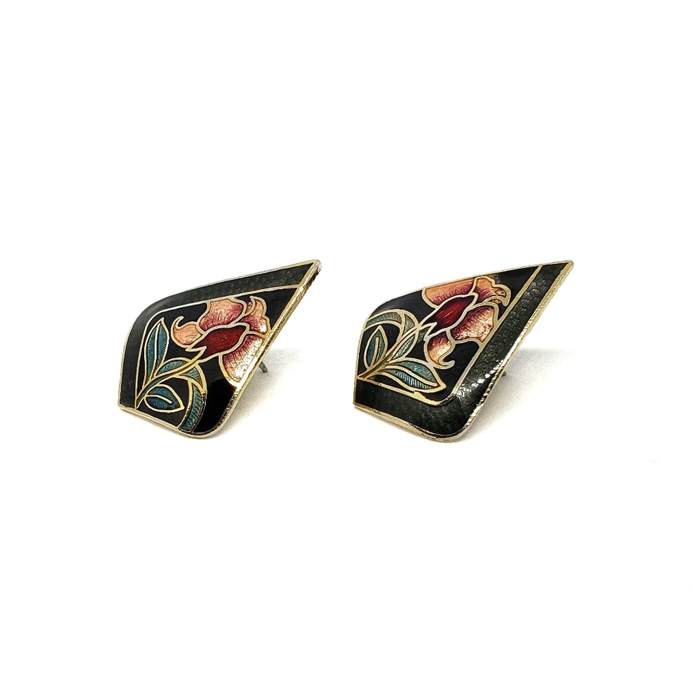 Vintage Cloisonné Diamond shaped earrings - Picture 3 of 5